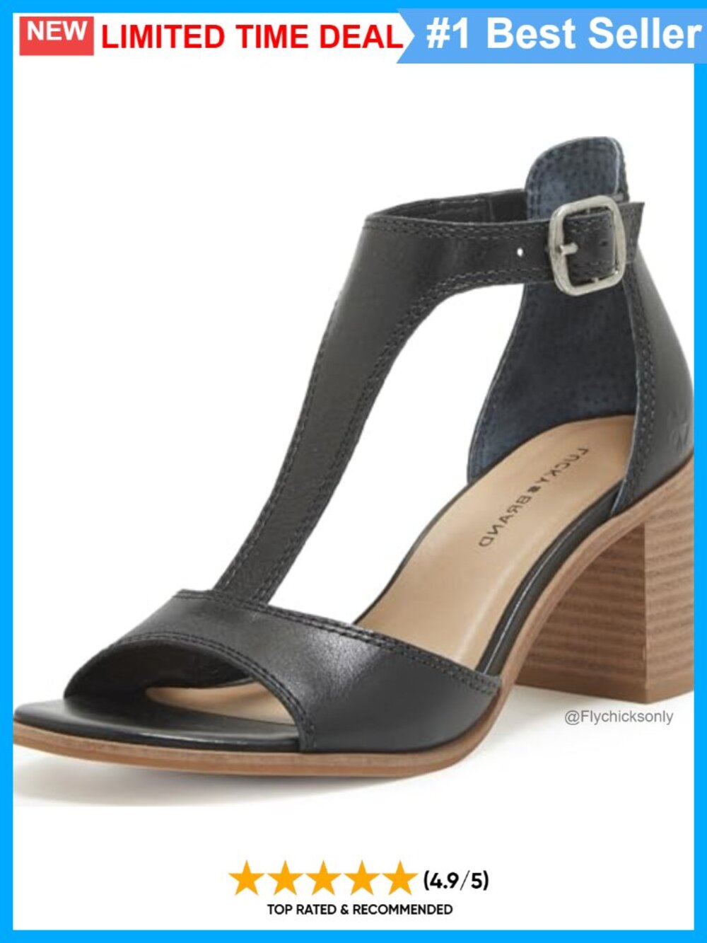 Lucky Brand Sabeni Leather T-Strap Stacked Heeled Sandals